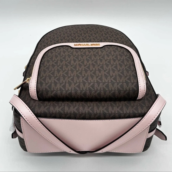 Michael Kors Medium Jaycee Zip Packet Backpack Brown/Light Pink - Picture 6 of 14